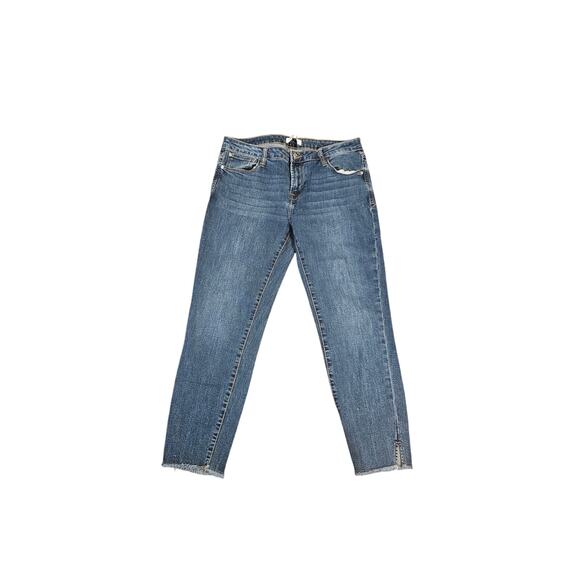 Kensie Cropped Frayed Denim Stretch Jeans - Picture 1 of 6